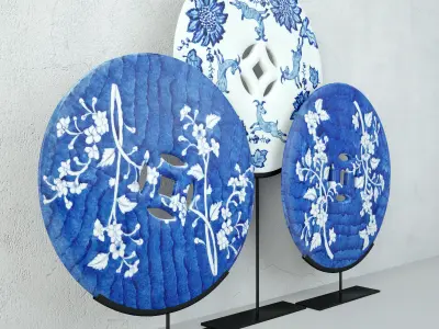 Blue and White Ceramic Disks 3 3D model