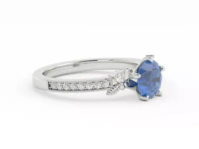 Round Colored Stone Engagement Ring With Rendering 3DM 3D print model