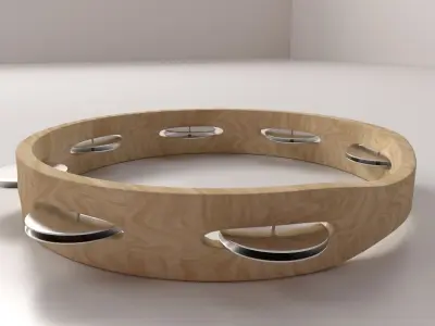 Tambourine wooden with silver buttons 3D model