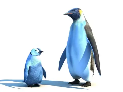 Emperor penguin family Low-poly 3D model