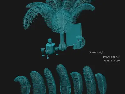 decorative set feathers wine 3D model