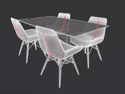 Dining Furniture Set Leather Chair Marble Table 3D model