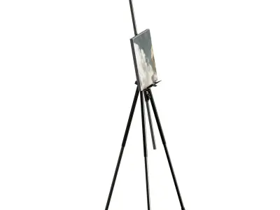 Easel with painting metal Painting with clouds 3D model