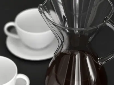 Chemex and Coffee Cups - Pour over Coffee 3D model