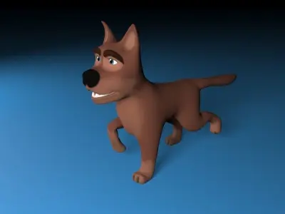 Cartoon rigged  brown dog Low-poly 3D model