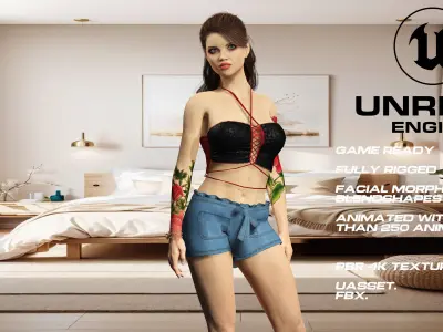 Tattoo girl full rigged - game ready - animated Low-poly 3D model