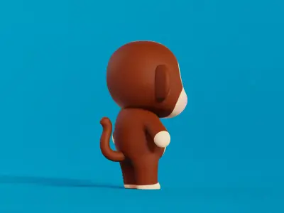 Monkey Cartoon Character Chibi Kawaii Low-poly 3D model