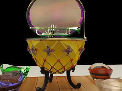 Chinese gold Ingot with Russia Faberge egg  and trumpt 3D model