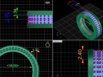 Wedding bands double row with diamonds 3D print model 3D model