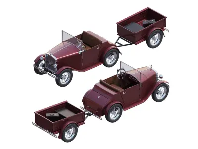 Children retro pedal car red 3D model
