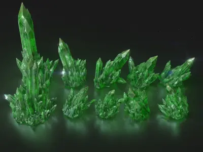 Low poly Green Crystal Gemstone Pack  200110 Low-poly 3D model