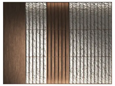 Wall panels Room PartitionsThin wooden planks rocky stone 3D model