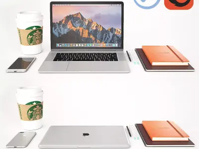 Workplace with MacBook  3D model