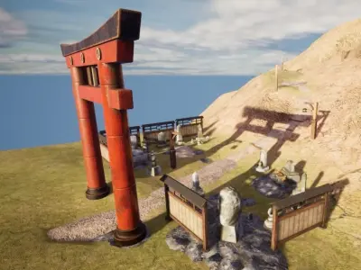 Japanese Garden Scene Prop Pack  Low-poly 3D model