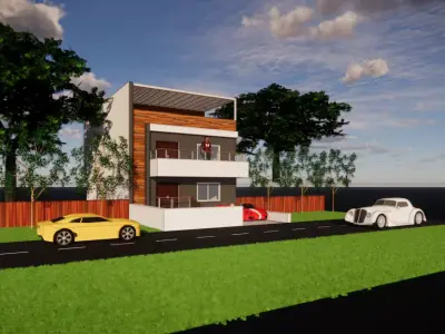 3D model house with car 3D model