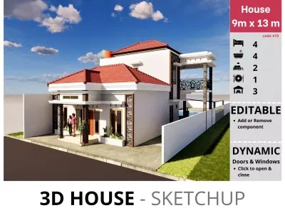 House 9x13m code 419 - Sketchup 3D model