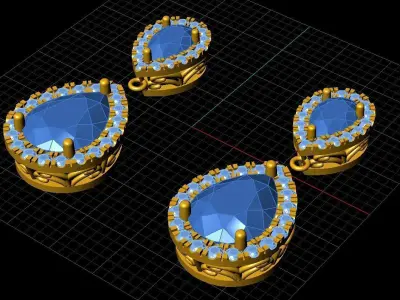 Earrings pear cut diamonds  3D print model