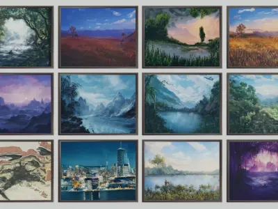 Framed Paintings 12 Pack CC0 Royaltie free Artwork  Low-poly 3D model