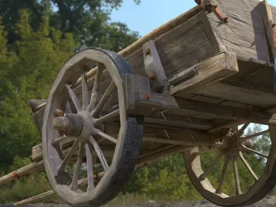 Wood cart Low-poly 3D model