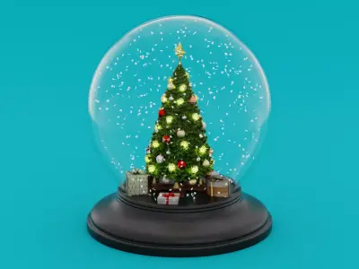 Snow Globe with Christmas Tree Gifts and Snowflakes Low-poly 3D model