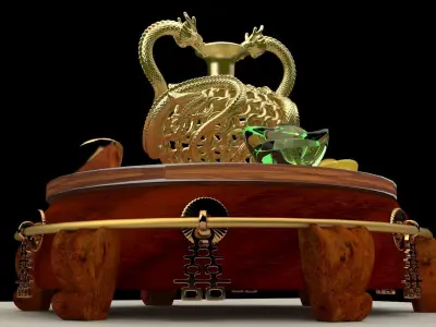Chinese golden  dragon vase  3D model