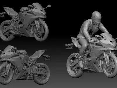 kawasaki zx-25r and rider 3D print model
