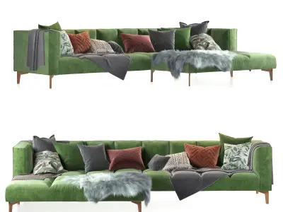 Green chaise end corner sofa 3D model