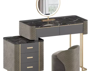 Luxury Makeup Vanity Set with LED Lighted Mirror 3D model