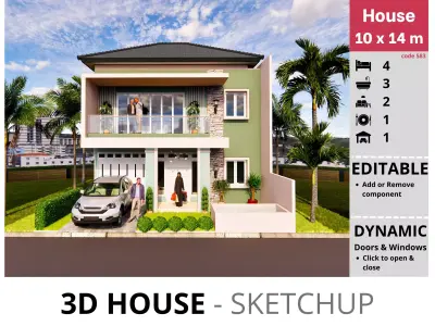 House 10x14m code 583 - Sketchup 3D model 3D model 3D model