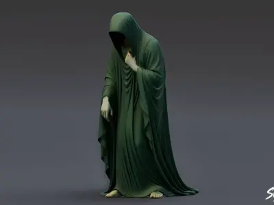 Ghost Statue Bowed Figure Low-poly 3D model