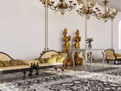 Golden mirror hall 3D model