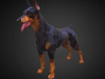 Doberman Black Low Polygon Art Animal Low-poly 3D model