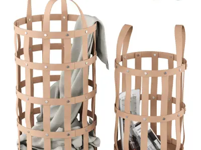 Woven Recycled Leather Storage Bins Pottery Barn Teen 3D model