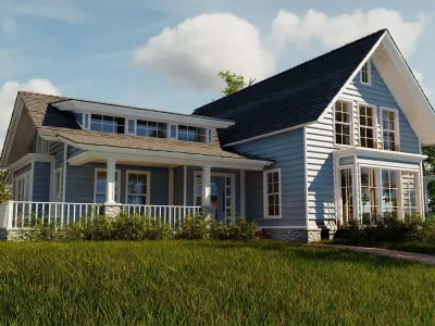 Classic style porch house without furniture Low-poly 3D model