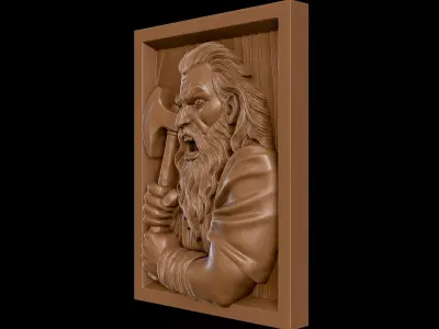 Angry Woodcutter Bas Relief 3D Model for CNC and 3D Printing 3D print model