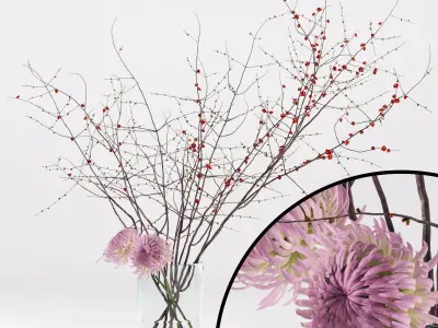 Prunus branches and chrysanthemums 3D model