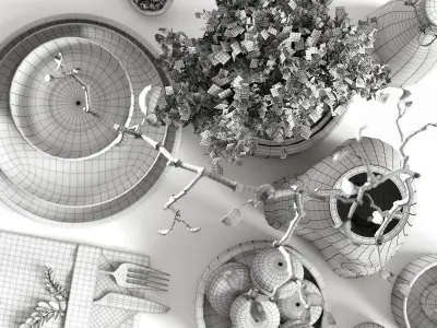 Banksia and tableware 3D model