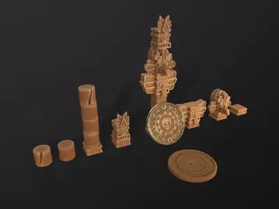 Aztec Maya Mesoamerican Stylized Game Asset with totem heads Low-poly 3D model