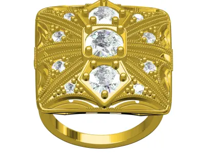 Antique Round Diamond Art Deco Ring 3D print model