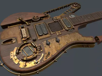 Steampunk guitar Low-poly 3D model