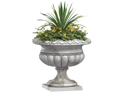 Yellow Flowers in container pot for facade decoration 3D model