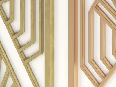 Decorative gold plaster partition screen with geometric pattern 3D model shop