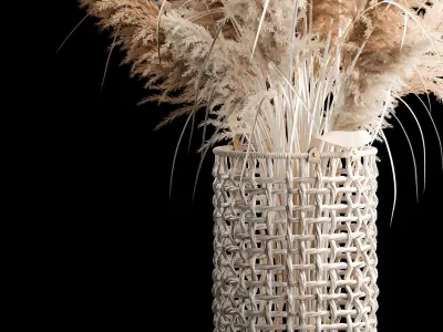 Bouquet of dry reeds in a white wicker basket for decoration 256 3D model