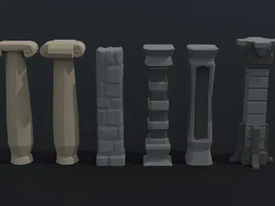 Cartoon fantasy column Polygonal Style Low-poly 3D model