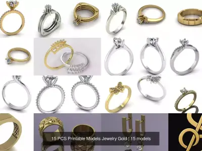 15 PCS Printable Models Jewelry Gold 3D Model Pack