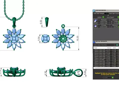 Marquise Cluster Diamond Pendant With Flower Design 3D print model