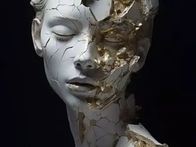 Cracked Marble Woman Gold Repair Art Sculpture 3D Model Low-poly 3D model