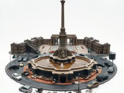 Ruined Monument Square Urban Decay model pack Low-poly 3D model