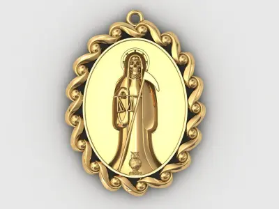  santa muerte holy death small size pendant 3D STL 3DM skull 3D print model