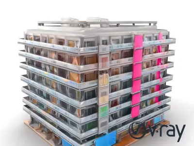 Modern Residential Complex Model Pack with Glass Balconies an... Low-poly 3D model